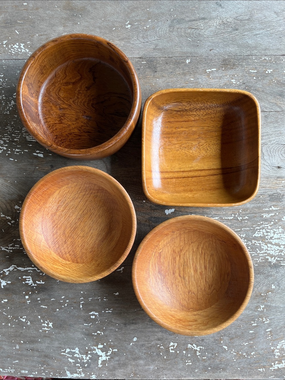 4 Handcrafted MCM Wood Bowls 6”